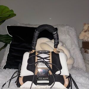 Steve Madden Black, White, and Tan Mini Bag